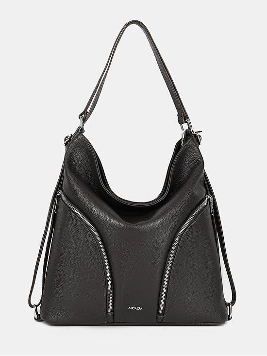 Мягкая сумка-рюкзак из натуральной кожи черного цвета  Arcadia
