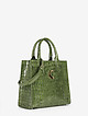 Зеленая сумка-тоут из лаковой кожи под крокодила с тремя отделами  Carlo Salvatelli