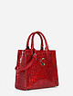 Красная сумка-тоут из лаковой кожи под крокодила с тремя отделами  Carlo Salvatelli