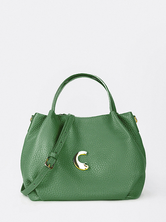 Зеленая сумка-тоут из мягкой кожи  Carlo Salvatelli