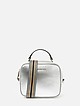 Серебристая кожаная сумочка-боулер с текстильным ремешком  Alessandro Beato