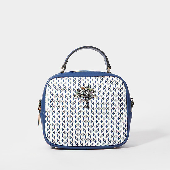 Кожаная сумочка - боулер из белой и синей кожи  Alessandro Beato
