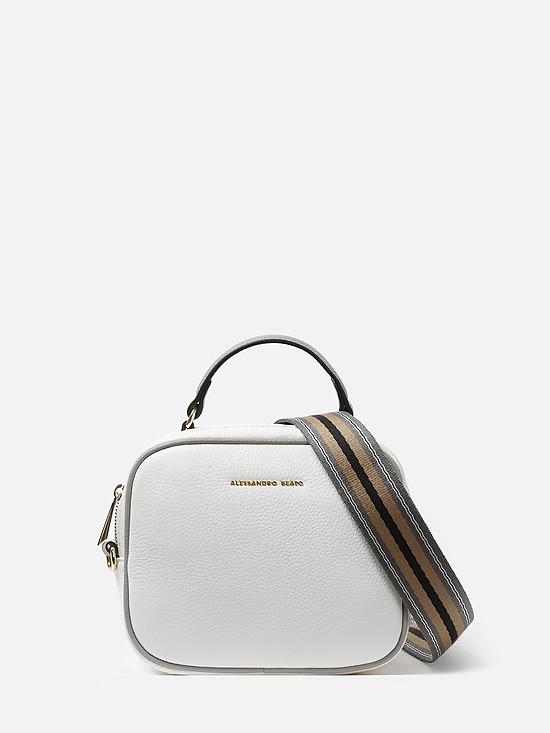 Белая кожаная сумочка-боулер с текстильным ремешком  Alessandro Beato