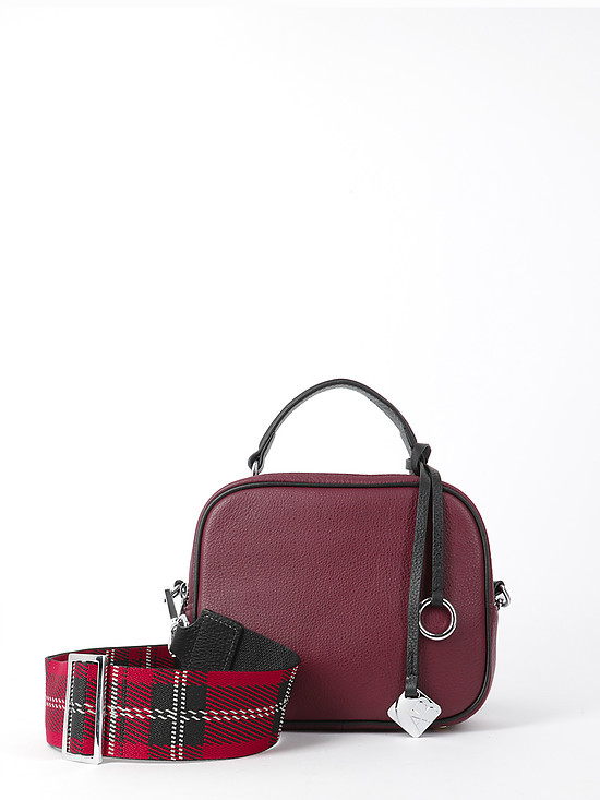 Бордовая кожаная сумочка-боулер с двумя ремешками  Alessandro Beato