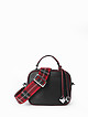 Черная кожаная сумочка-боулер с бордовой отделкой и двумя ремешками  Alessandro Beato