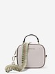 Бежево-серая кожаная сумочка-боулер с текстильным ремешком  Alessandro Beato