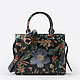 Квадратная сумочка небольшого размера из натуральной черной кожи с замшевыми вставками и цветочным принтом  Alessandro Beato