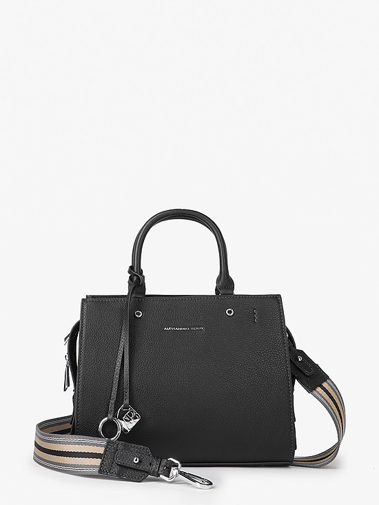 Квадратная сумка-тоут из черной зернистой кожи  Alessandro Beato