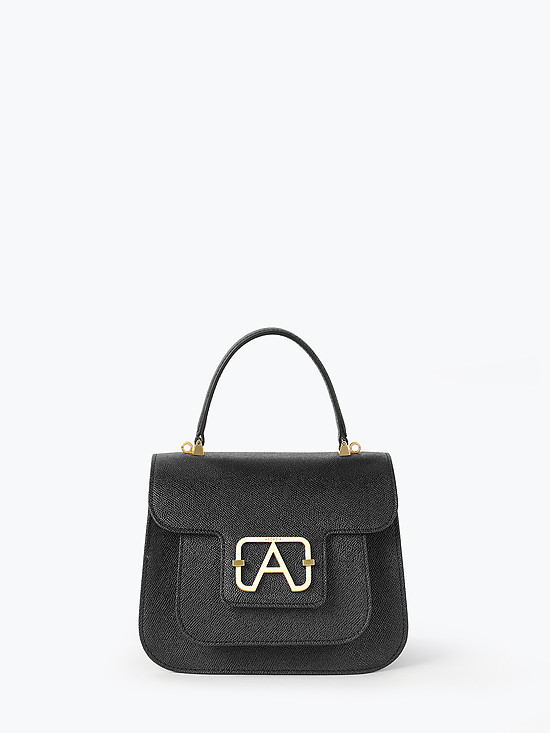 Черная сумочка-боулер из плотной сафьяновой кожи с пряжкой  Arcadia