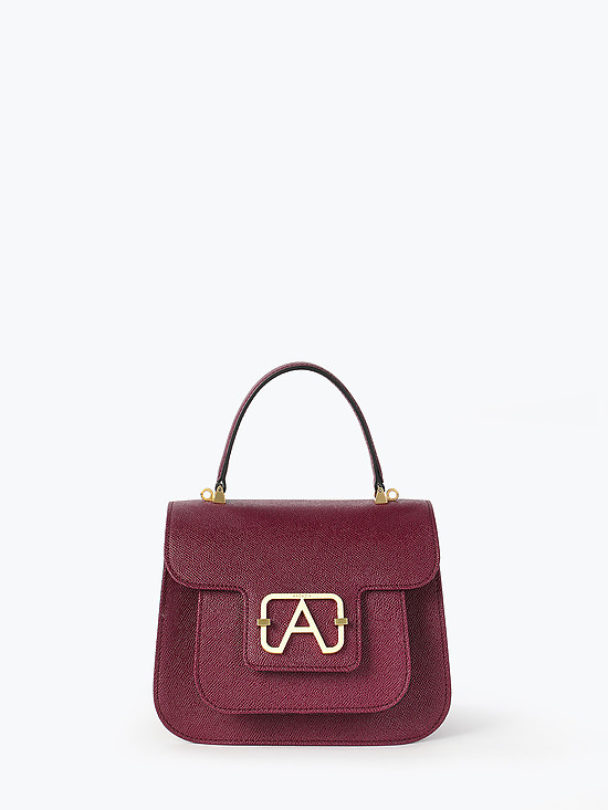 Бордовая сумочка-боулер из плотной сафьяновой кожи с пряжкой  Arcadia