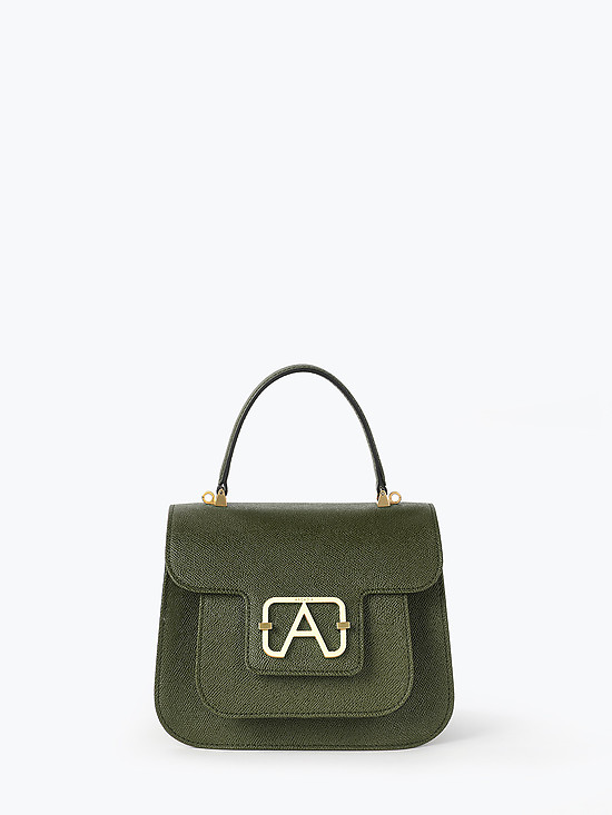Оливковая сумочка-боулер из плотной сафьяновой кожи с пряжкой  Arcadia