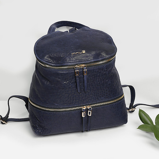 Рюкзак синего цвета среднего размера из натуральной кожи с золотистой фурнитурой  Innue