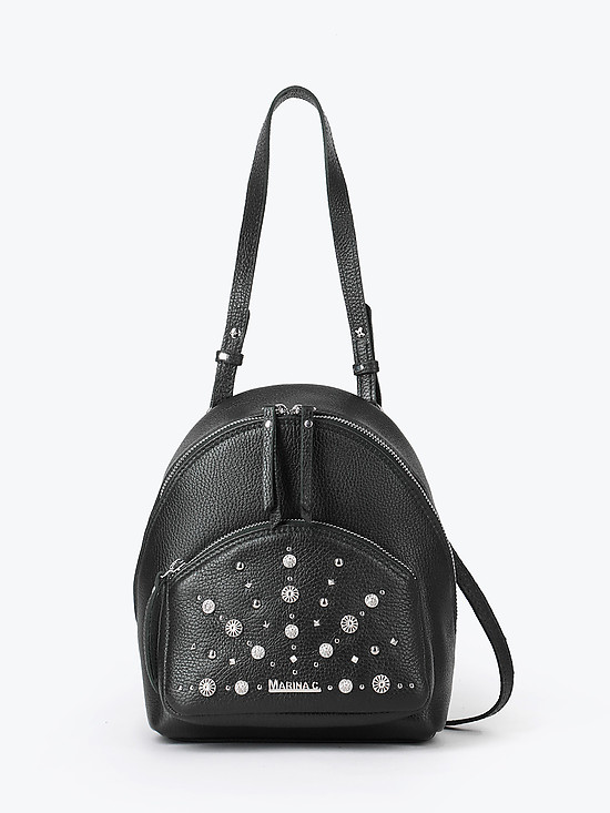 Небольшой черный кожаный рюкзак с ручкой на плечо  Marina Creazioni