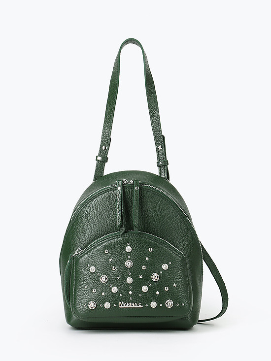 Небольшой зеленый кожаный рюкзак с ручкой на плечо  Marina Creazioni