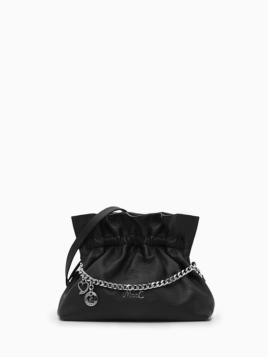Черная кожаная сумочка-кросс-боди с драпировкой  Marina Creazioni