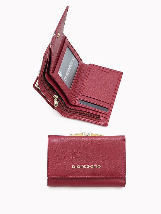 Небольшой бордовый кожаный кошелек с внешним карманом на клипсе  Di Gregorio