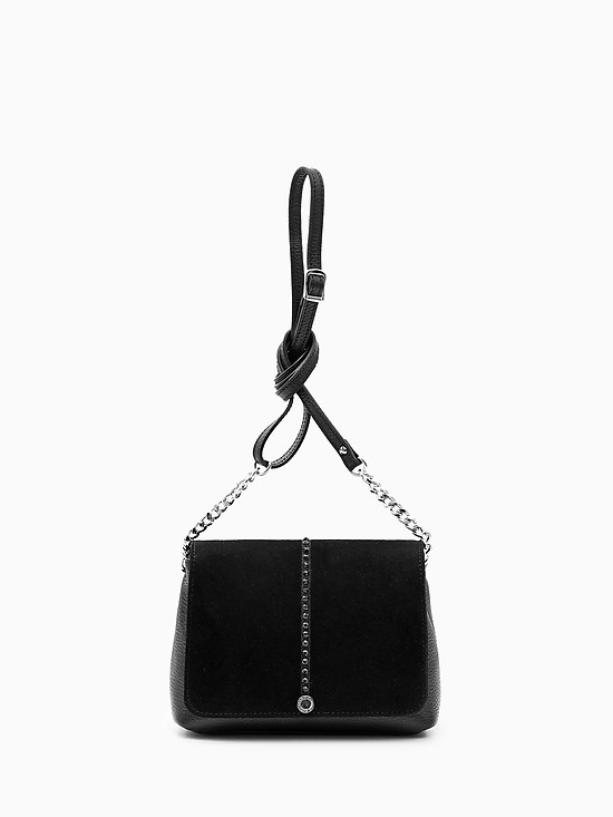 Черная сумочка кросс-боди из кожи и замши с кристаллами Swarovski  Marina Creazioni
