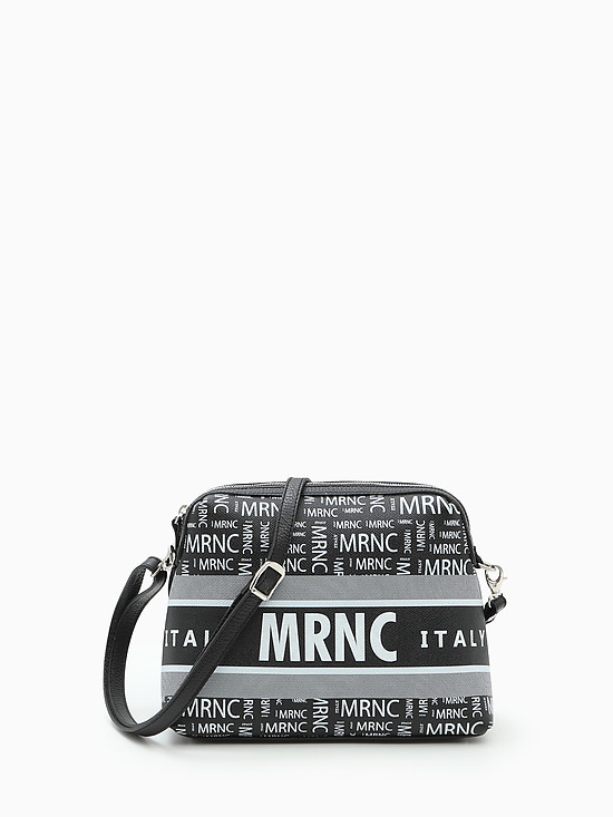 Черная кожаная сумочка кросс-боди с брендовым принтом  Marina Creazioni
