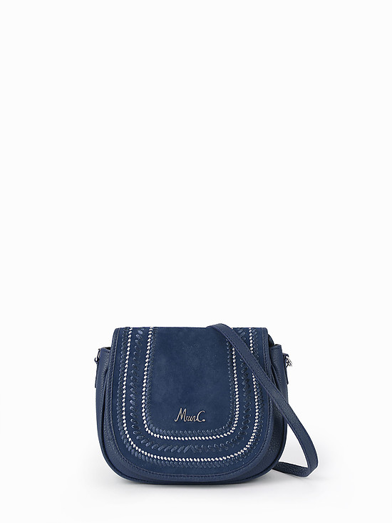 Полукруглая сумочка кросс-боди из кожи и замши синего цвета  Marina Creazioni