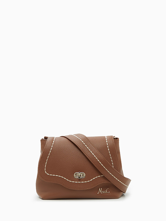 Коричневая сумка кросс-боди из мягкой кожи с декоративной строчкой  Marina Creazioni