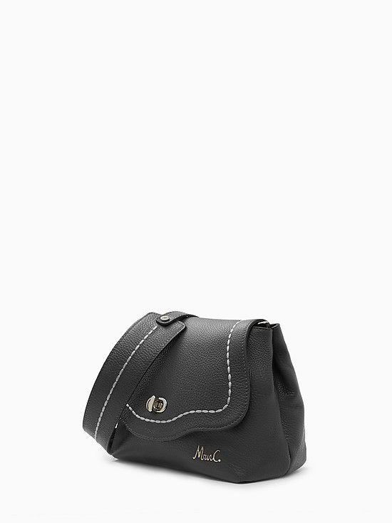 Черная сумка кросс-боди из мягкой кожи с декоративной строчкой  Marina Creazioni