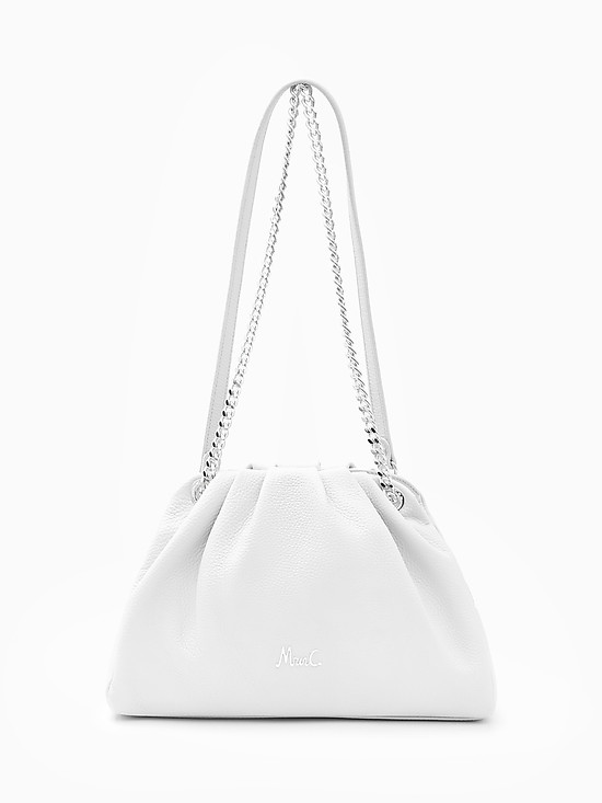 Белая сумочка-багет из мягкой зернистой кожи  Marina Creazioni