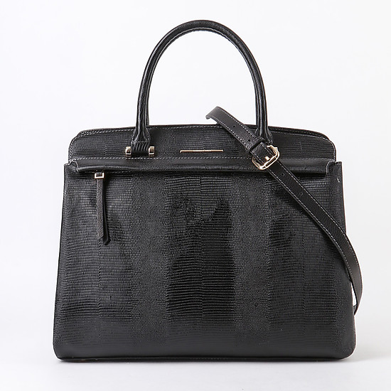 Черная сумка среднего размера с тиснением под кожу ящерицы  Alessandro Beato