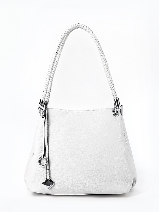 Белая сумка-хобо из мягкой кожи с плетеными ручками на плечо  Alessandro Beato
