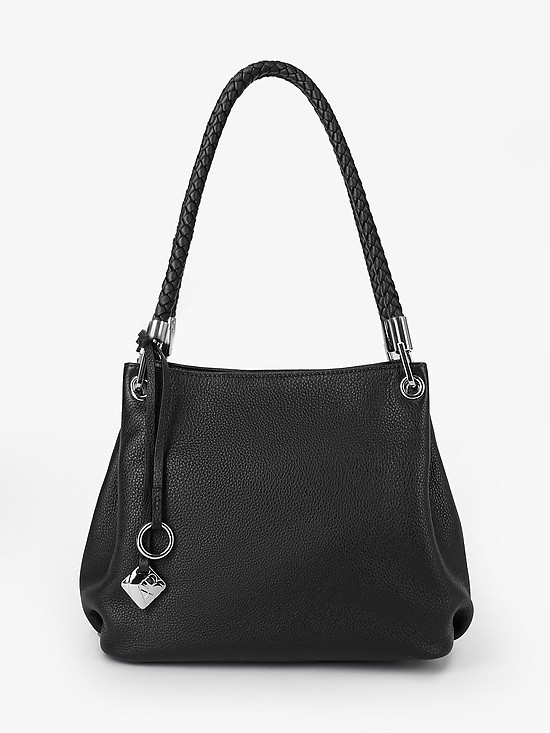 Черная сумка-хобо из мягкой кожи с плетеными ручками на плечо  Alessandro Beato