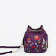 Сумочка-мешок небольшого размера фиолетового цвета из натуральной кожи с цветочной вышивкой  Alessandro Beato