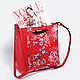 Необычная сумочка в ориентальном стиле из натуральной кожи сафьяно в красном цвете  Gianni Chiarini