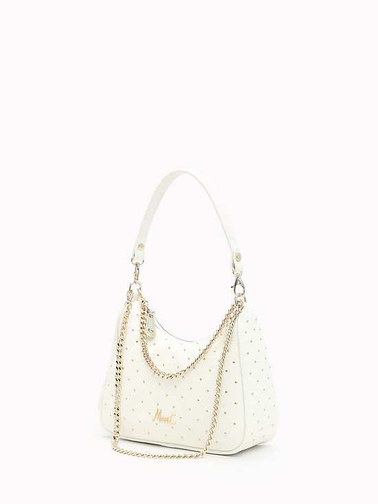 Белая сумочка-багет из мягкой кожи  с декоративными клепками  Marina Creazioni