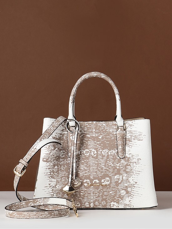 Белая сумка-трапеция среднего размера из кожи с тиснением под рептилию  Alessandro Beato