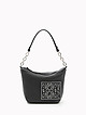 Небольшая сумочка-хобо из мягкой черной кожи с вышивкой  Marina Creazioni