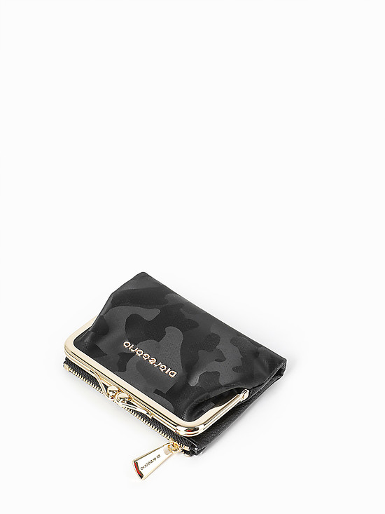 Небольшой кожаный кошелек черного цвета с принтом милитари  Di Gregorio