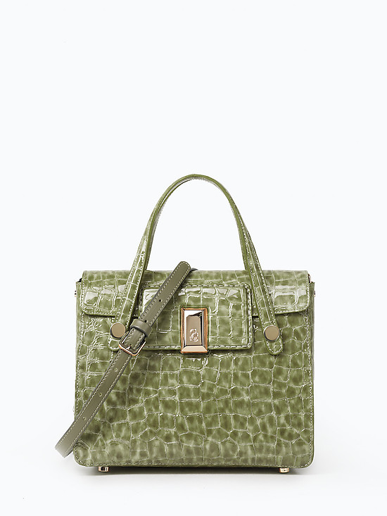 Зеленая сумка-тоут из лаковой кожи под крокодила  Carlo Salvatelli