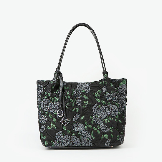 Черная сумка-тоут из мягкой кожи с объемным цветочным тиснением и принтом  Alessandro Beato