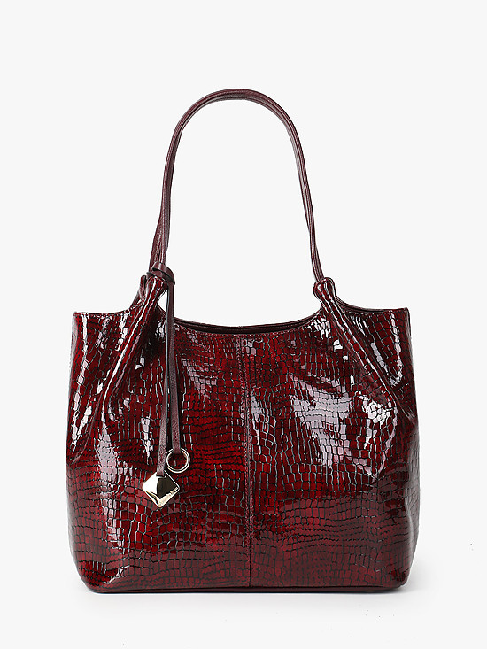 Бордовая сумка-тоут из лаковой кожи под крокодила  Alessandro Beato