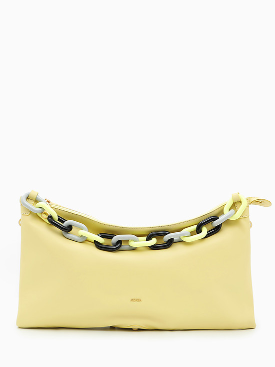 Желтая сумка-багет из мягкой кожи с ручкой-цепью  Arcadia