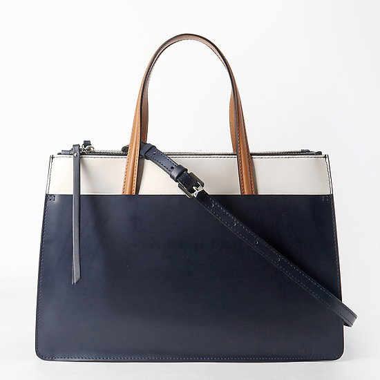 Стильная деловая сумка из синей и белой кожи  Gianni Chiarini