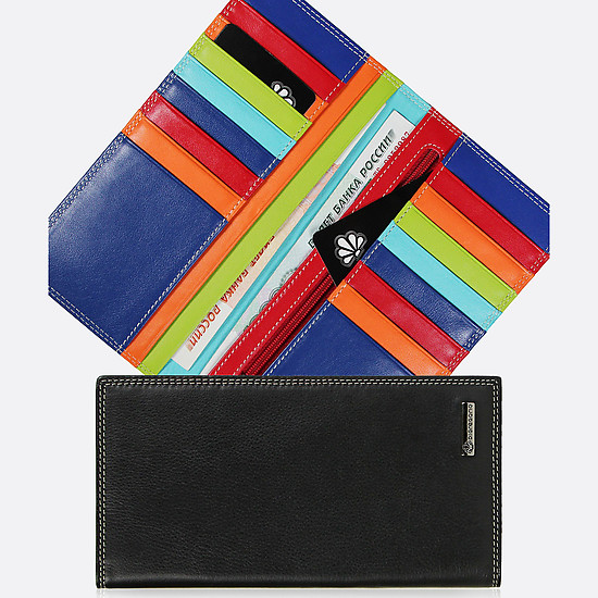 Горизонтальный кожаный кошелек с разноцветными вставками внутри  Di Gregorio