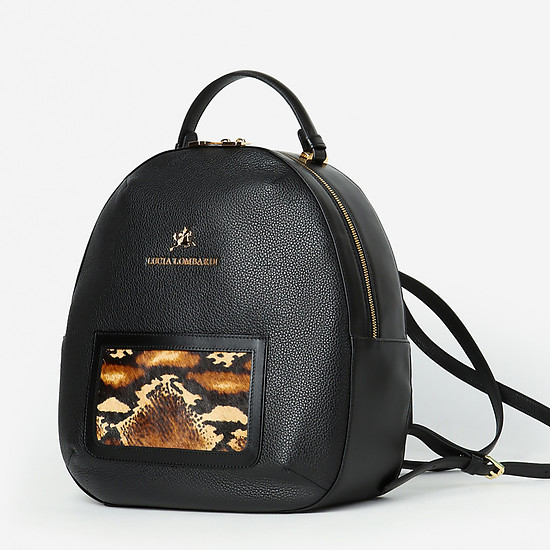 Черный рюкзак из мягкой кожи с отделкой и меха пони  Lucia Lombardi