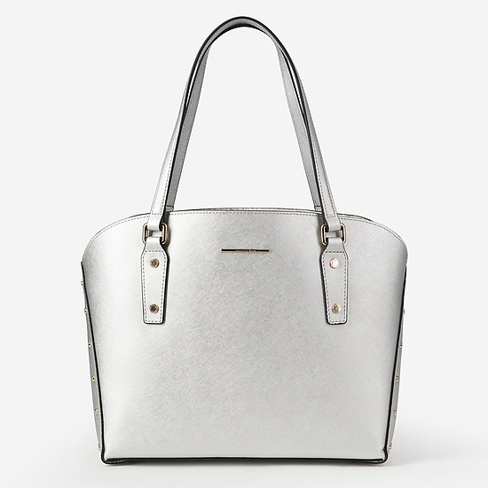 Серебристая сумка-шоппер из сафьяновой кожи с косметичкой в комплекте  Alessandro Beato