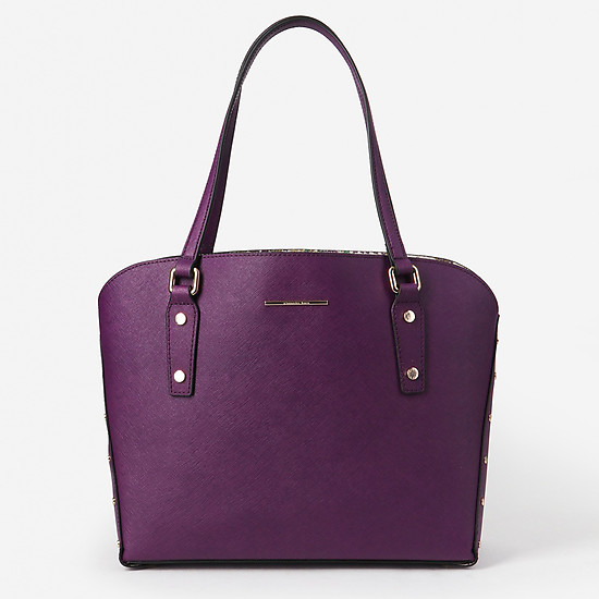 Фиолетовая сумка-шоппер из сафьяновой кожи с косметичкой в комплекте  Alessandro Beato