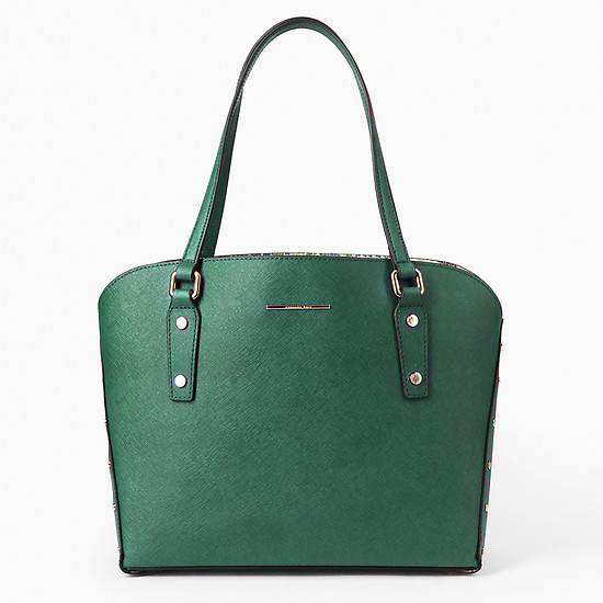 Зеленая сумка-шоппер из сафьяновой кожи с косметичкой в комплекте  Alessandro Beato
