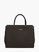 Прямоугольная сумка тоут из темно-коричневой кожи с зеленой строчкой  Fiato Dream