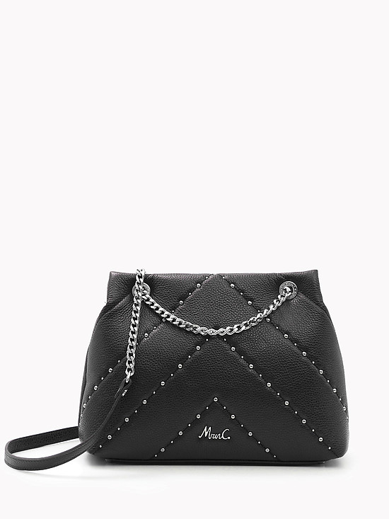 Черная кожаная сумка кросс-боди с серебристым декором  Marina Creazioni