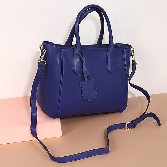 Компактная сумка из плотной натуральной кожи с гладкой поверхностью в насыщенном синем цвете  Lamagio
