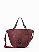 Бордовая кожаная сумка-тоут с ручками на цепях и анималистической вышивкой  Alessandro Beato