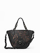 Черная кожаная сумка-тоут с ручками на цепях и анималистической вышивкой  Alessandro Beato